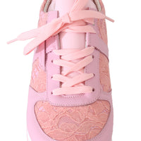 Pink Floral Lace Leather Sneakers