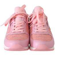 Pink Floral Lace Leather Sneakers