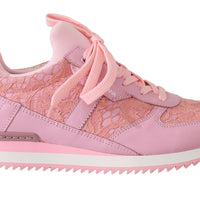 Pink Floral Lace Leather Sneakers