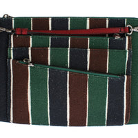 Multicolor Striped Linen Leather Organizer Hand Bag