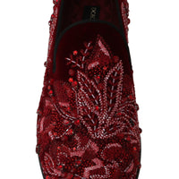 Red Velvet Crystal Sequined Loafers