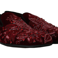 Red Velvet Crystal Sequined Loafers