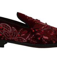 Red Velvet Crystal Sequined Loafers