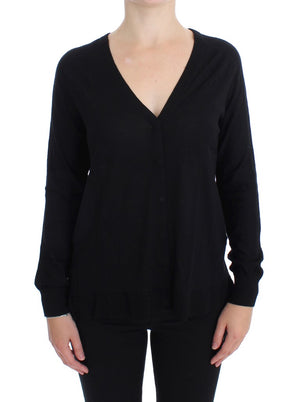 Black Wool Button Cardigan Sweater