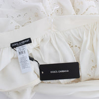 White Silk Floral Ricamo Knee Skirt