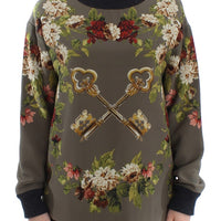 Green Key Floral Print Silk Sweater