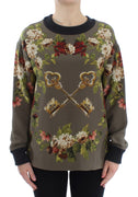 Green Key Floral Print Silk Sweater