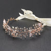 Mariell Rose Gold Freshwater Pearl and Crystal Bridal Hair Vine Ribbon Headband - Hull Hill