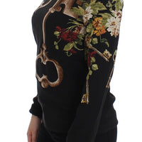 Black Key Floral Print Silk Blouse Top