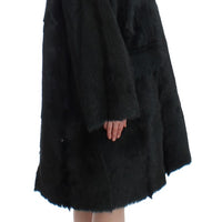 Black Goat Fur Shearling Long Jacket Coat