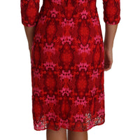 Floral Crochet Lace Red Pink Sheath Dress