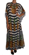 Blue White Silk Striped Pineapple Tunic Gown Maxi Dress