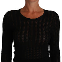 Black Knitted Wool Sheath Long Sleeves Dress