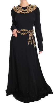 Black Silk Stretch Gold Crystal Dress