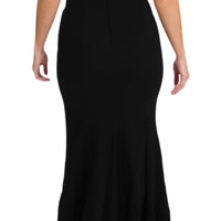 Black Stretch Crystal Fit Flare Gown Dress
