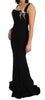 Black Stretch Crystal Fit Flare Gown Dress