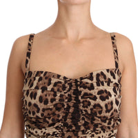 Brown Leopard Silk Sheath Bodycon Dress