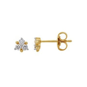 3 Stone Diamond Stud 14K Yellow Gold Earrings