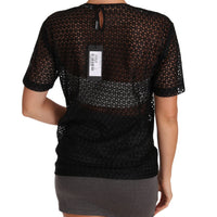 Black Floral Knit Cotton T-shirt