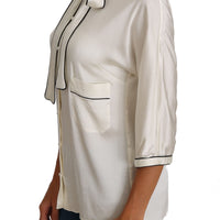 White Silk Pussy Bow Blouse Shirt