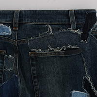Blue Cotton Stretch Patchwork Denim Jeans