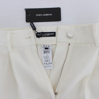 White Dress Wool Capri High Waist Pants