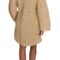 Beige Cardigan Crochet Knitted Raffia Sweater