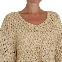 Beige Cardigan Crochet Knitted Raffia Sweater