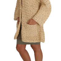 Beige Cardigan Crochet Knitted Raffia Sweater