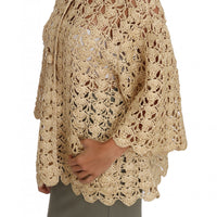 Beige Cardigan Crochet Knitted Raffia Sweater