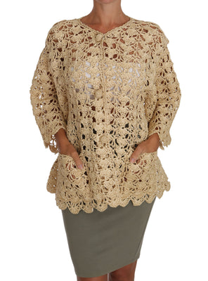 Beige Cardigan Crochet Knitted Raffia Sweater