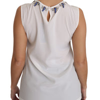 White Silk Embellished Crystal Dragonfly Top