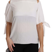 Solid White Silk Off Shoulder Blouse Top