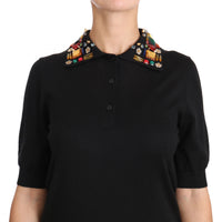 Black Cashmere Crystal Collar Top T-Shirt