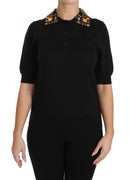 Black Cashmere Crystal Collar Top T-Shirt