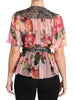 Floral Print Silk Shirt With Pussy Bow Rose