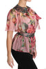 Floral Print Silk Shirt With Pussy Bow Rose