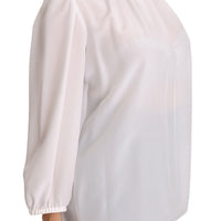 White Silk Blouse Pussybow Solid  Longsleeve Top