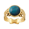 14K Yellow Gold Filigree Round Dark Turquoise Cabochon Ring