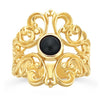 14K Yellow Gold Filigree 5mm Round Sapphire Cabochon Ring