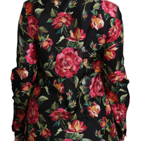 Black Rose Longsleeve Silk Floral Print Top