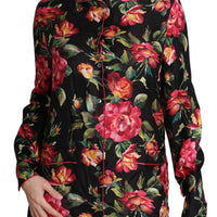 Black Rose Longsleeve Silk Floral Print Top