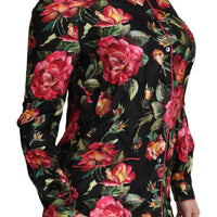 Black Rose Longsleeve Silk Floral Print Top