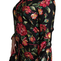 Black Rose Longsleeve Silk Floral Print Top