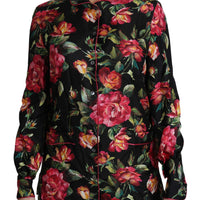 Black Rose Longsleeve Silk Floral Print Top