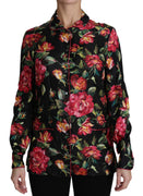 Black Rose Longsleeve Silk Floral Print Top