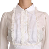 White Silk Ruffle Shirt Top Longsleeved Shirt