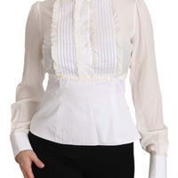 White Silk Ruffle Shirt Top Longsleeved Shirt