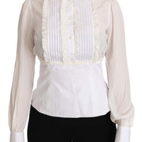 White Silk Ruffle Shirt Top Longsleeved Shirt