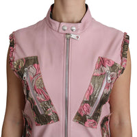 Pink Zippered Lamb Sleeveless Vest Leather Jacket